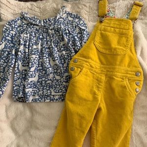 Adorable corduroy overalls & animal print shirt
